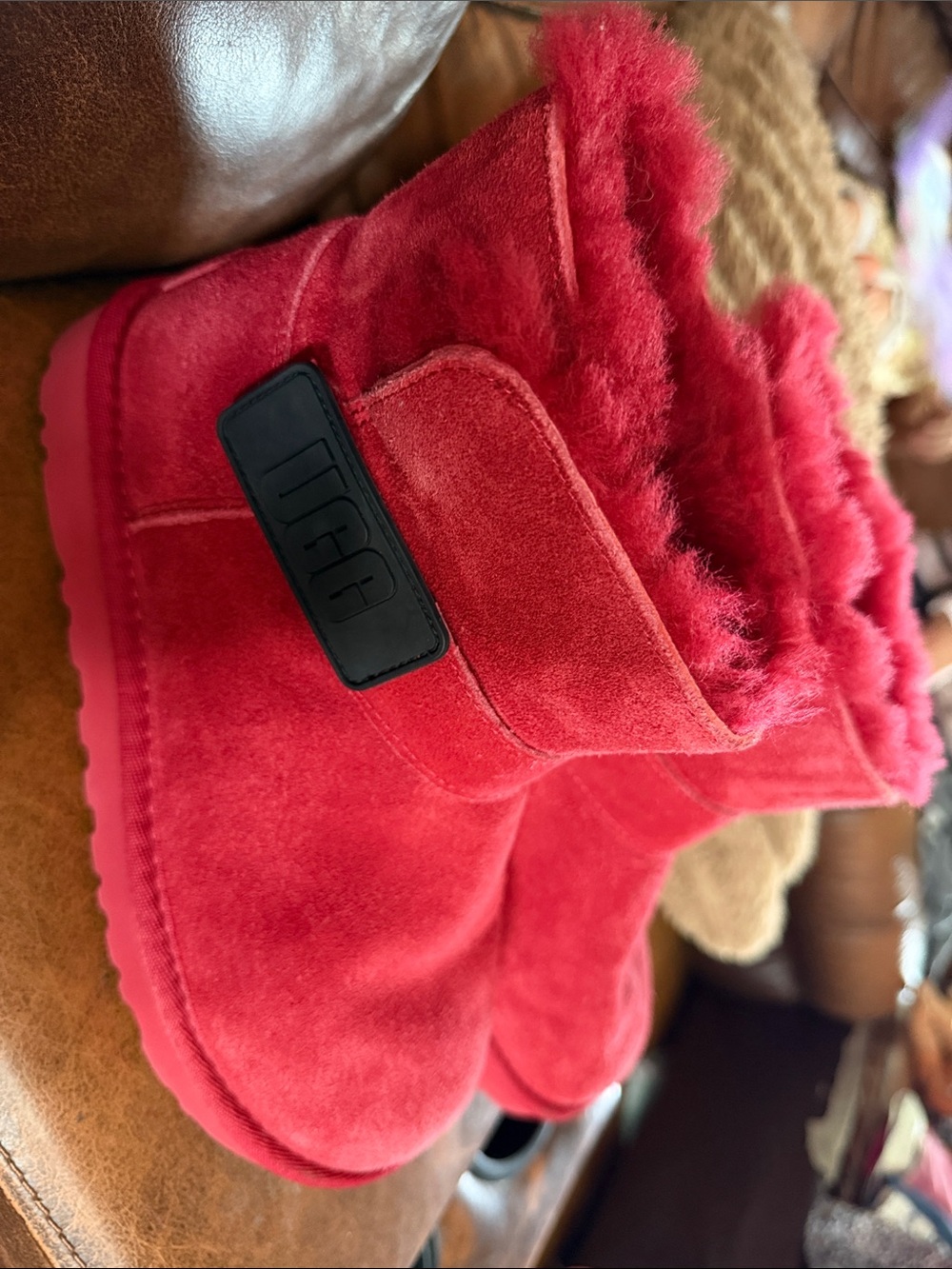 UGG Bright Red  Suede Shearling Boots